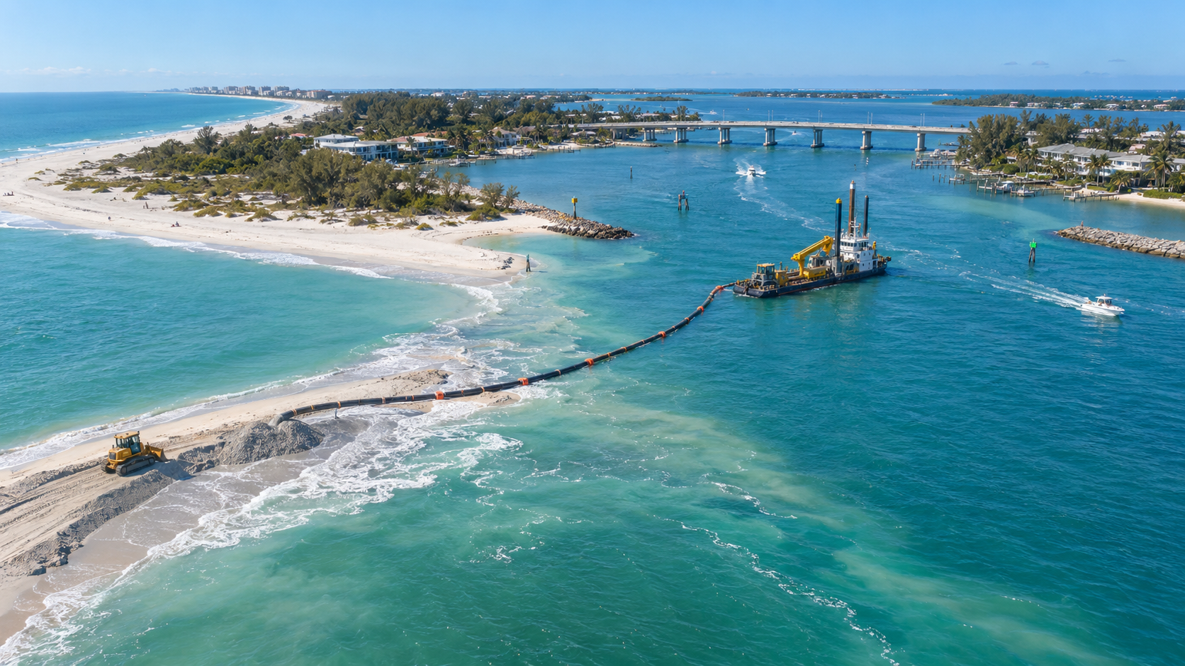 Longboat Pass dredging and Coquina Beach restoration near Anna Maria Island and Longboat Key